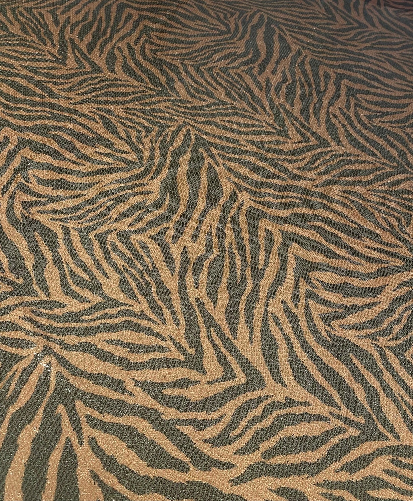 Brown Tiger Sequin Animal Print Fabric by the Metre