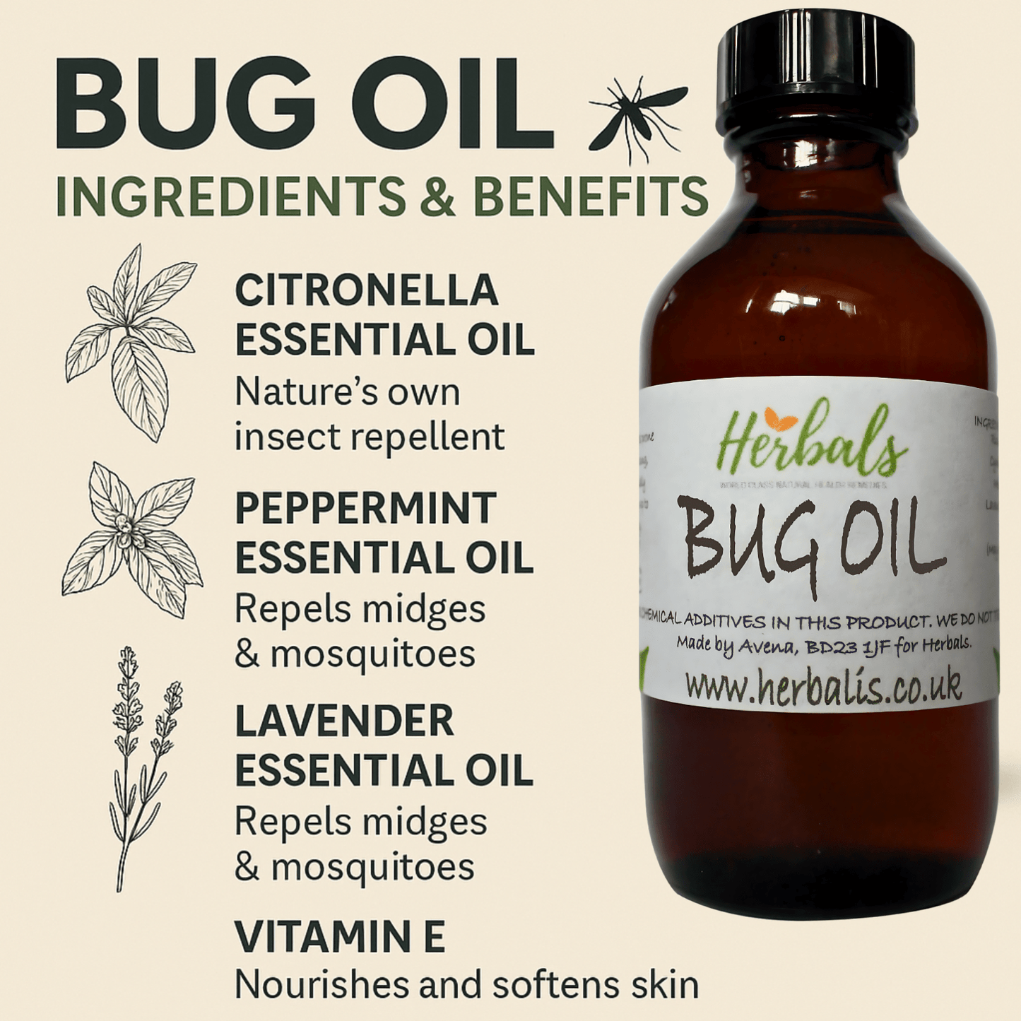 Bug Oil Natural Insect Repellent Citronella Peppermint Lavender Vegan & Handmade