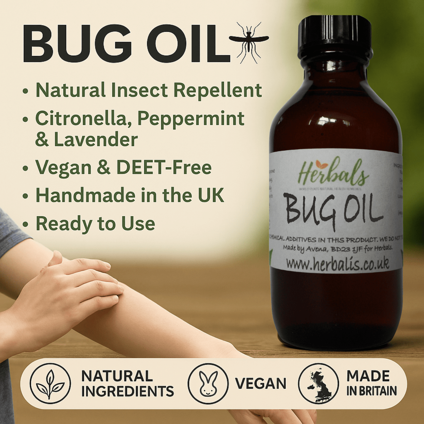 Bug Oil Natural Insect Repellent Citronella Peppermint Lavender Vegan & Handmade