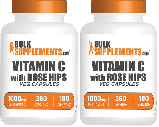 BulkSupplements Vitamin C with Rose HIPS Capsules – 1000mg Vitamin C, 15mg Rose HIPS, 360 Count (Pack of 2)