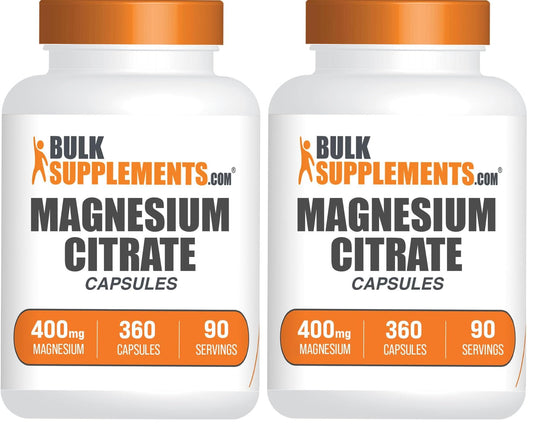 BulkSupplements Magnesium Citrate Capsules 400mg — Gluten Free, 4 Capsules per Serving, 360 Count (Pack of 2)