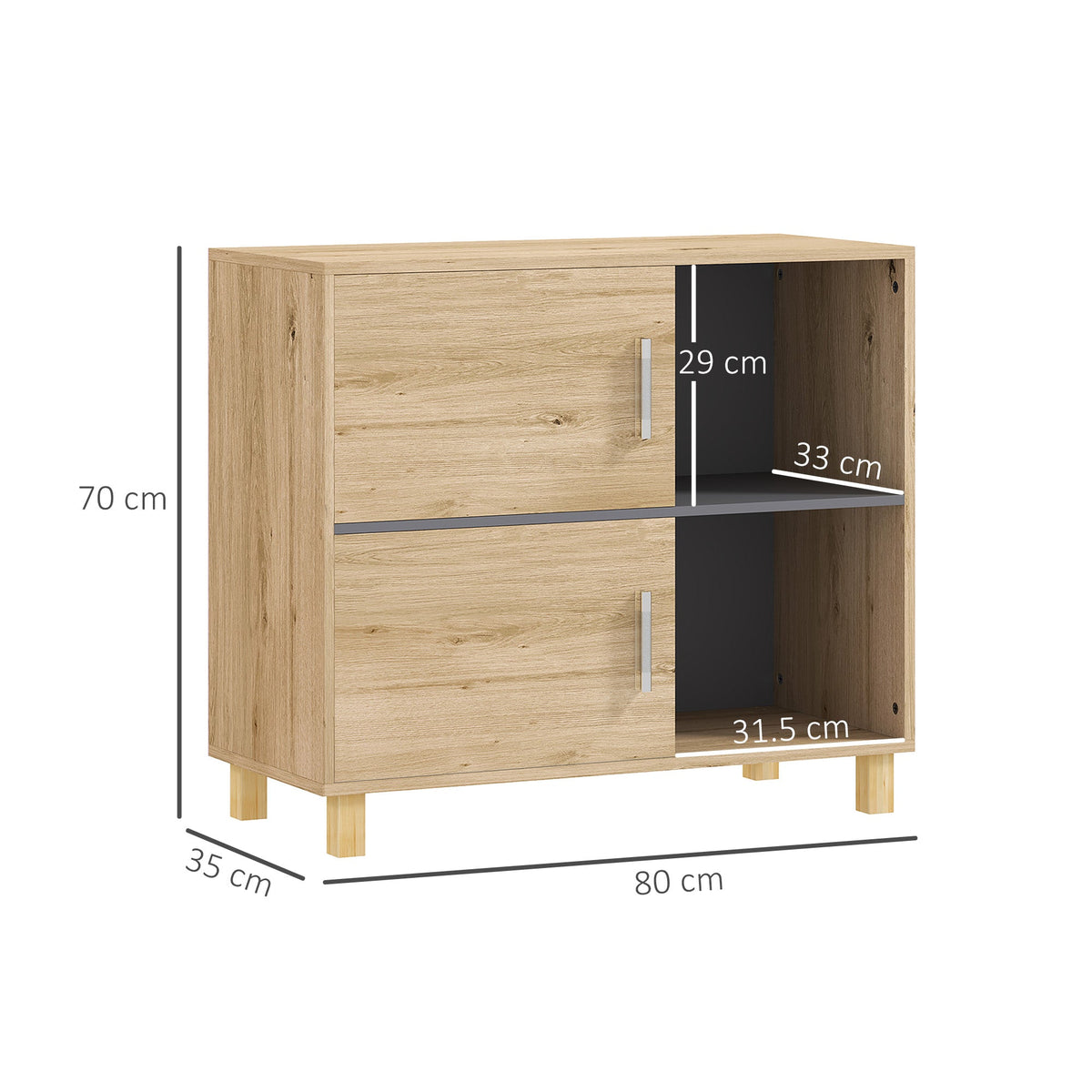 HOMCOM Bathroom Storage Cabinet with Open Compartments and Double Doors