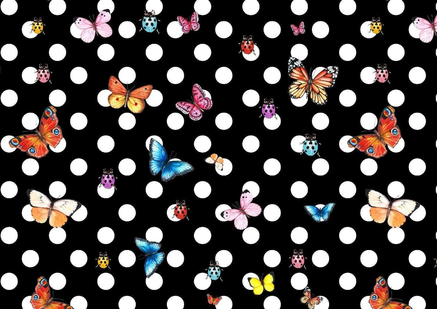 Black Butterfly & Ladybird Polka Dot Fabric by the Metre