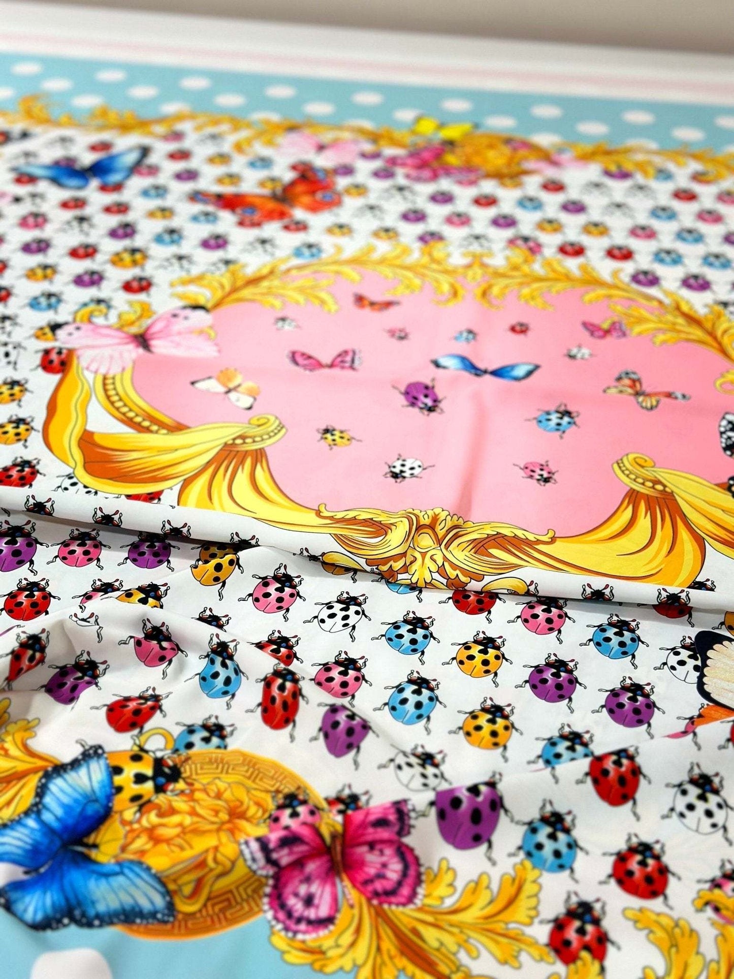 Butterflies Blue Polka Dot Panel Fabric