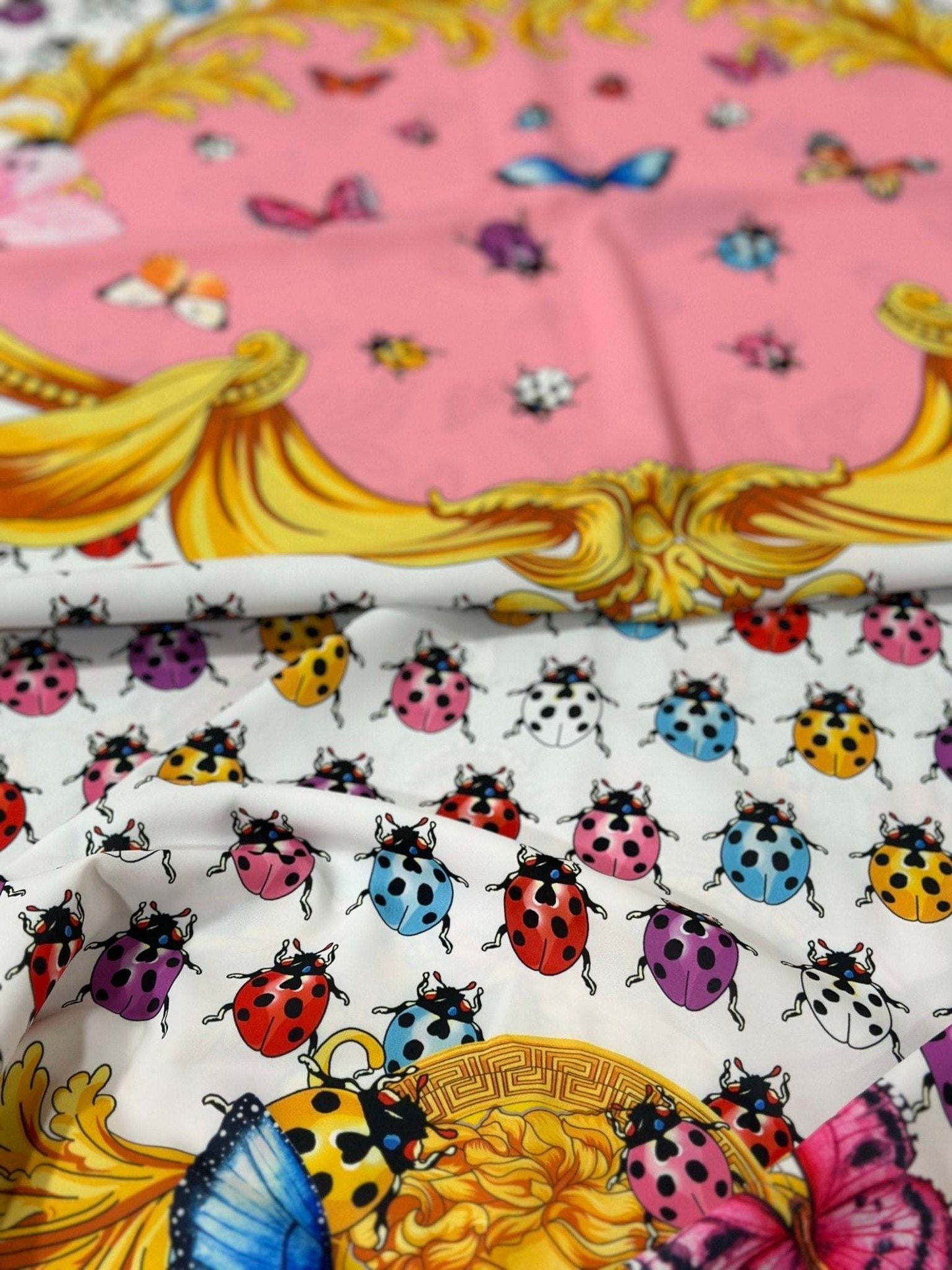 Butterflies Blue Polka Dot Panel Fabric