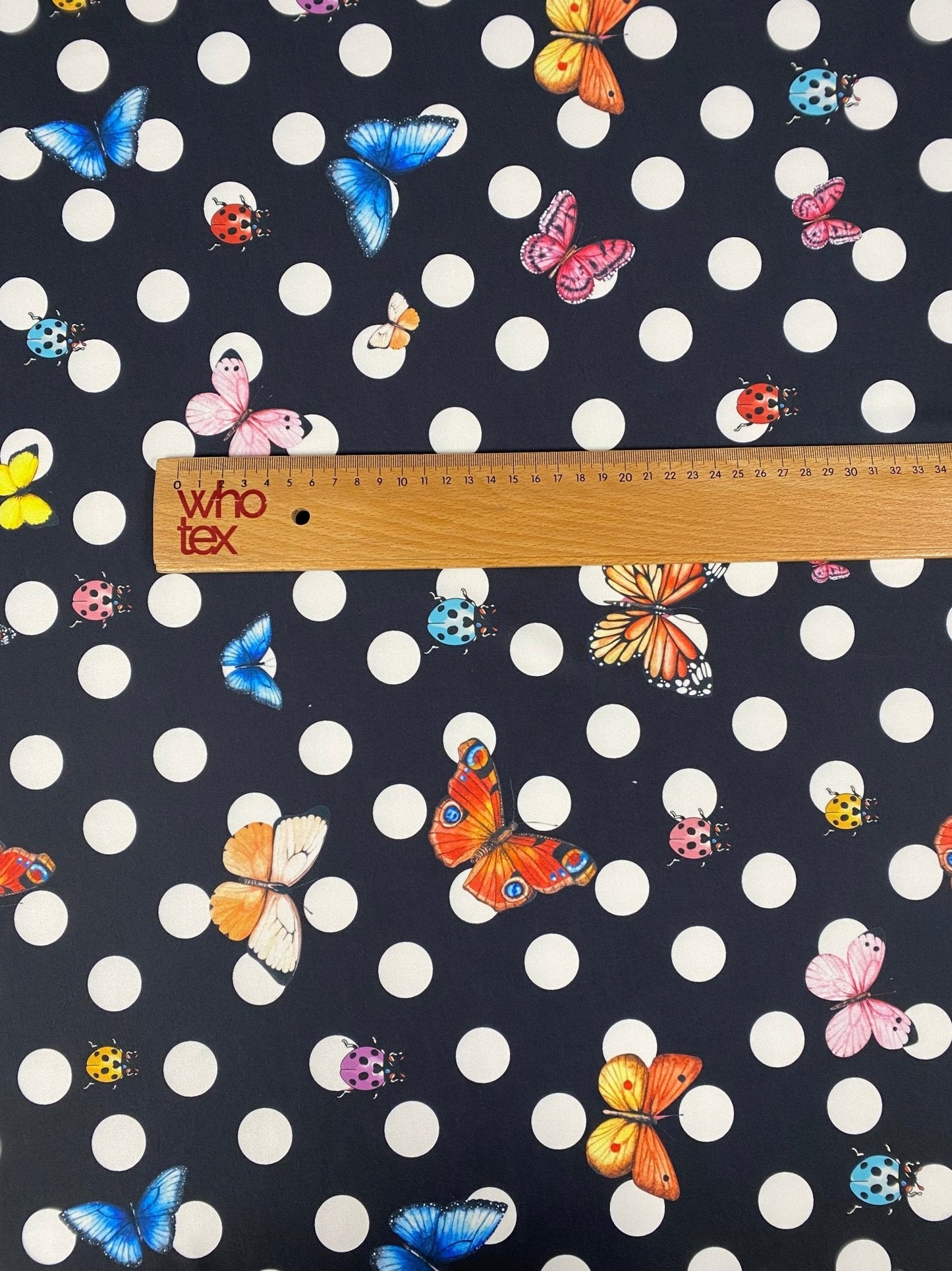 Black Butterfly & Ladybird Polka Dot Fabric by the Metre