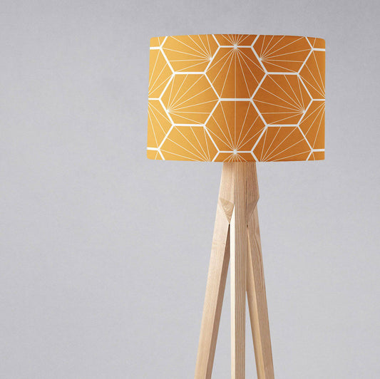 Butterscotch Yellow Drum Lampshade, Geometric Hexagon Shade for Table, Floor or Ceiling Pendant Light