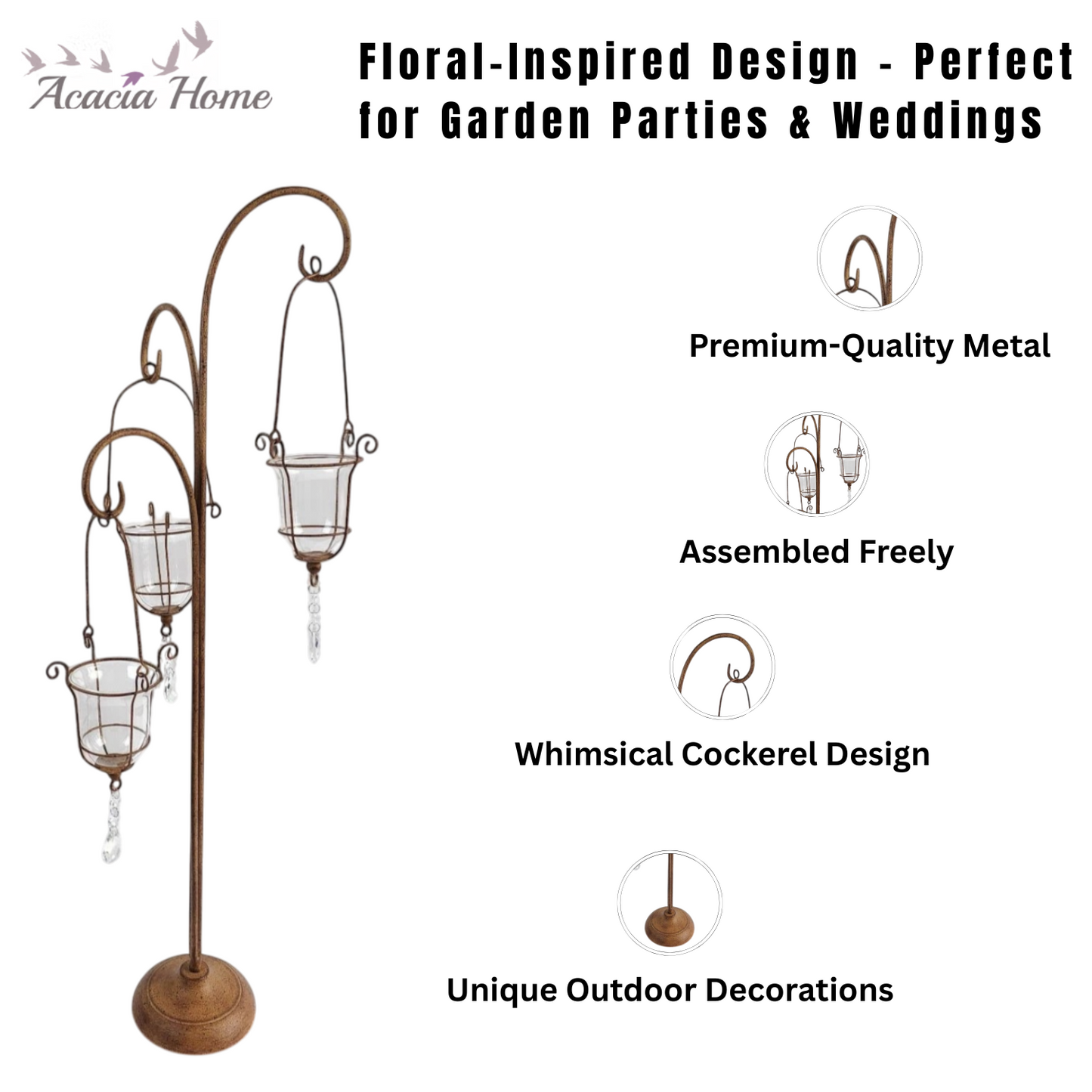 88CM RUSTY METAL CANDLER HOLDER WITH GLASS