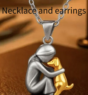 Fashion Jewelry Little Girl And Dog Hug Ear Studs