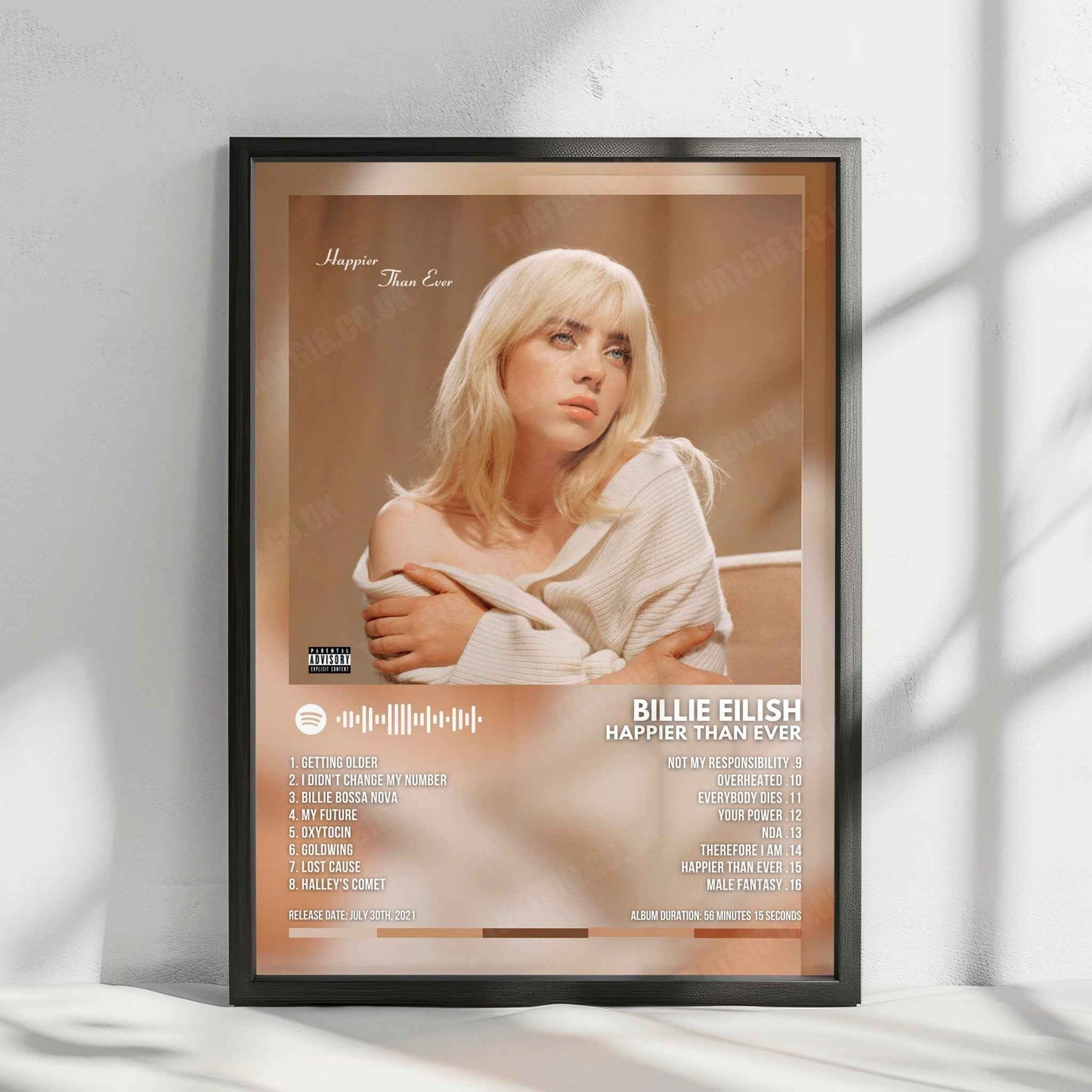 Billie Eilish "Happier Than Ever" Album Cover Poster - with Complete Tracklist