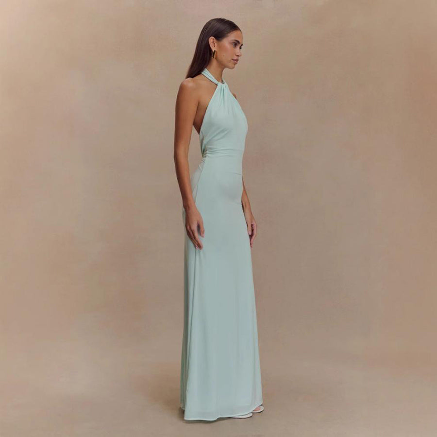 Ins Bodycon Halter Dress Sexy Backless Slim Fit Waist Slimming Maxi Dresses Prom Party Club Clothing For Women