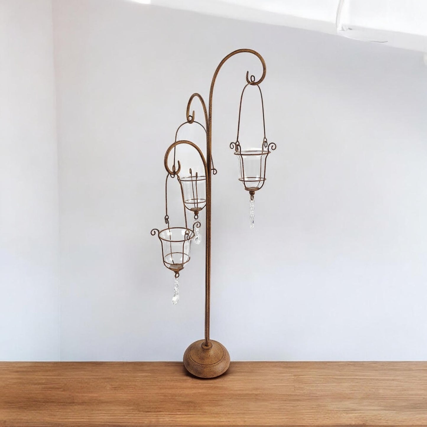 88CM RUSTY METAL CANDLER HOLDER WITH GLASS