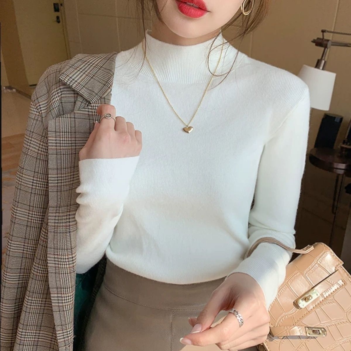 Inner Knitted Bottoming Shirt Slim Fit Slimming Long Sleeves Versatile Western Style Top