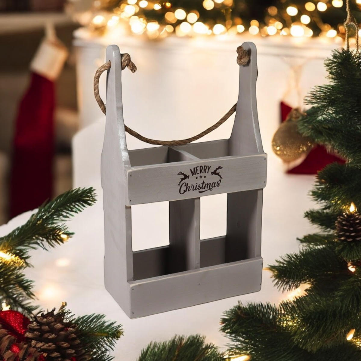 39CM RUSTIC GREY 2 BOTTLE WINE HOLDER