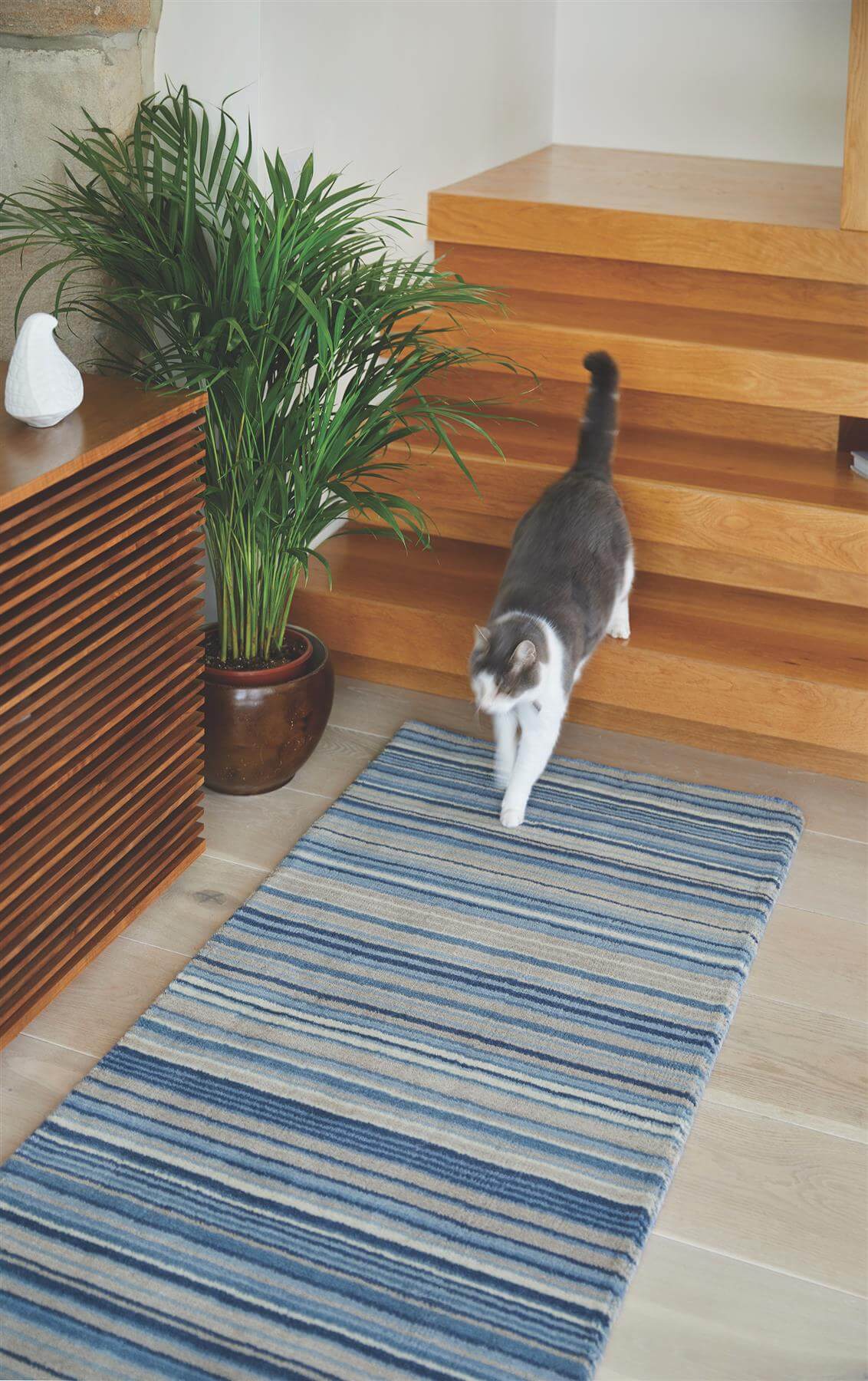 Fine Stripes Blue Wool Rug