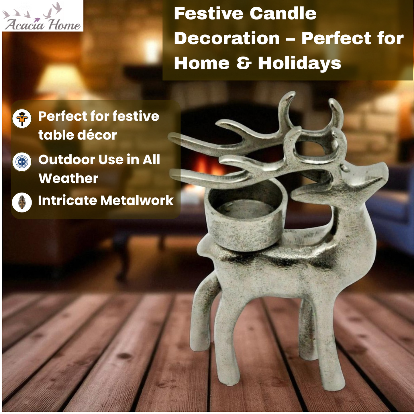 12.5CM REINDEER CANDLE HOLDER