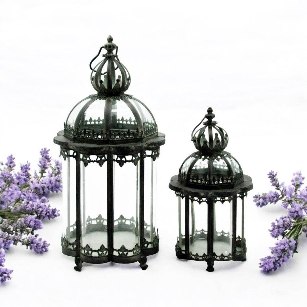 65/45CM GREEN SET 2 METAL GARDEN LANTERNS