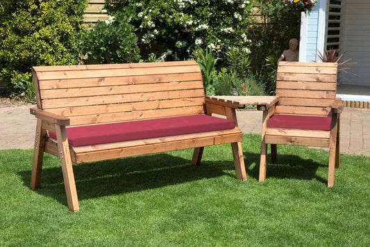 Charles Taylor Trading Four Seater Companion Set Angled With Burgundy Cushion Brown