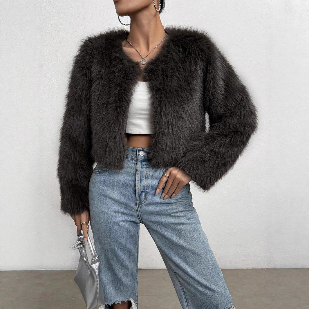 Fashionable Winter Wear Thickened Warm Long-sleeved Cardigan Fur Coat
