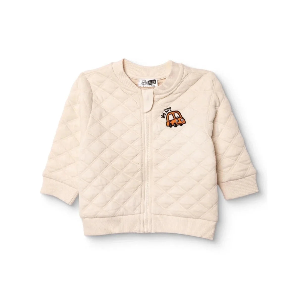 HelloBaby Boys Quilted Cardigan Zip Fastening Little Car Mandarin Collar Long Sleeve - Ecru