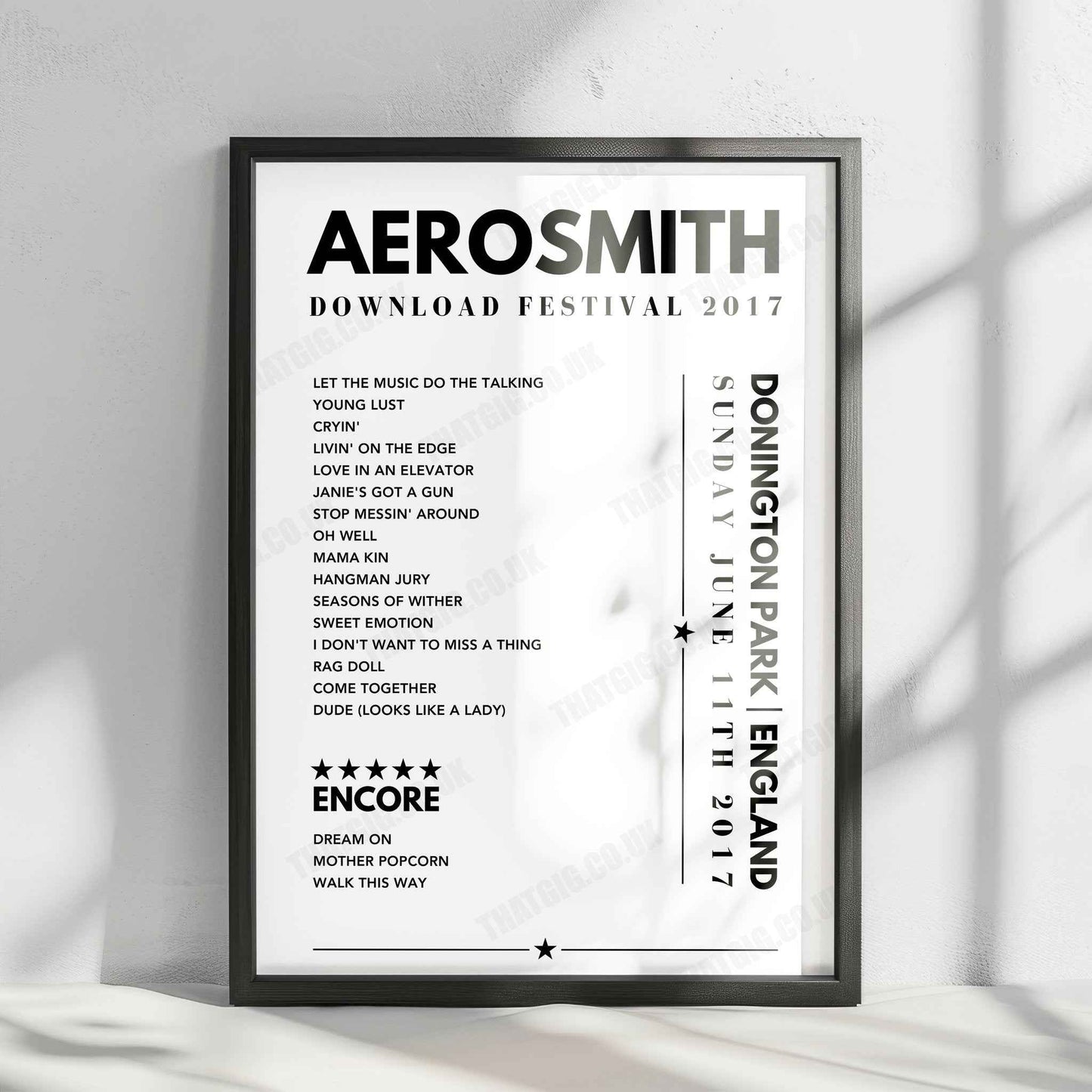 Aerosmith Setlist Poster - at Donington Park, Download Festival, England on June 11th, 2017