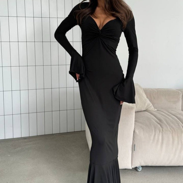 V-neck Elegant Ins Ruffle Sleeve Long Sleeve Summer Dress