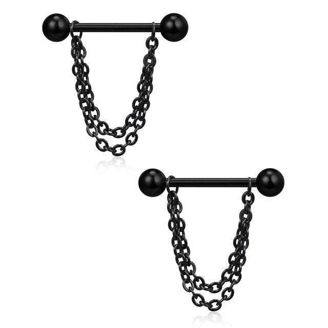 Black Full Drill Ball Straight Wings Heart Shaped Body Piercing Jewelry