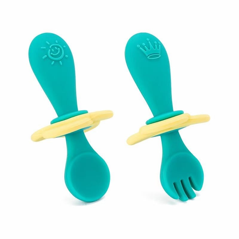 KikiBoo Silicone Baby Spoon & Fork Set – Short Handle Self-Feeding