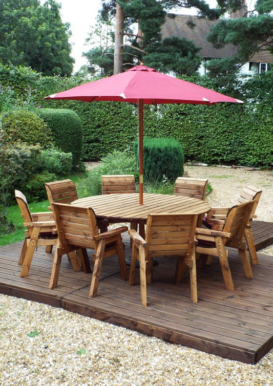 Charles Taylor Trading Eight Seater Circular Table Set With Burgundy Cushion Brown