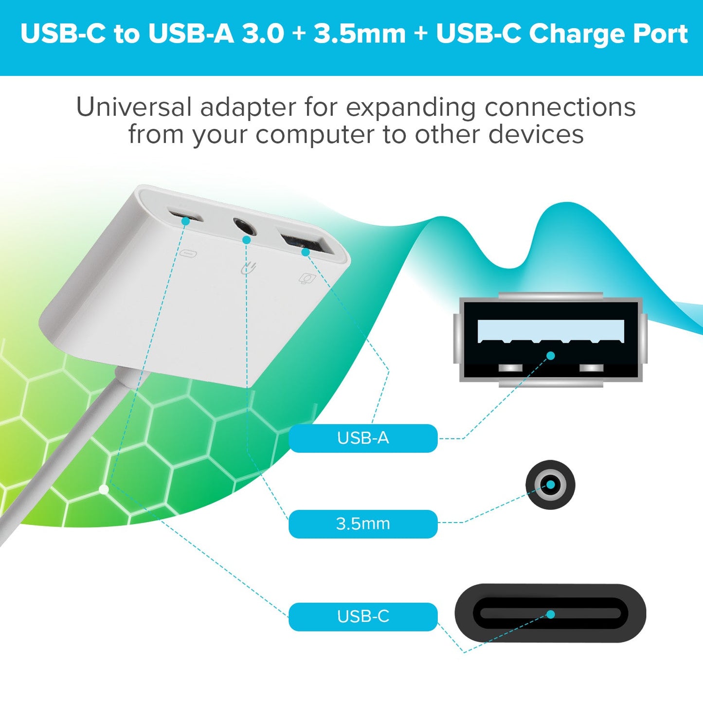 Maplin USB-C Multiport Hub USB-C to USB-A 3.0 / 3.5mm Jack / USB-C Charge Port