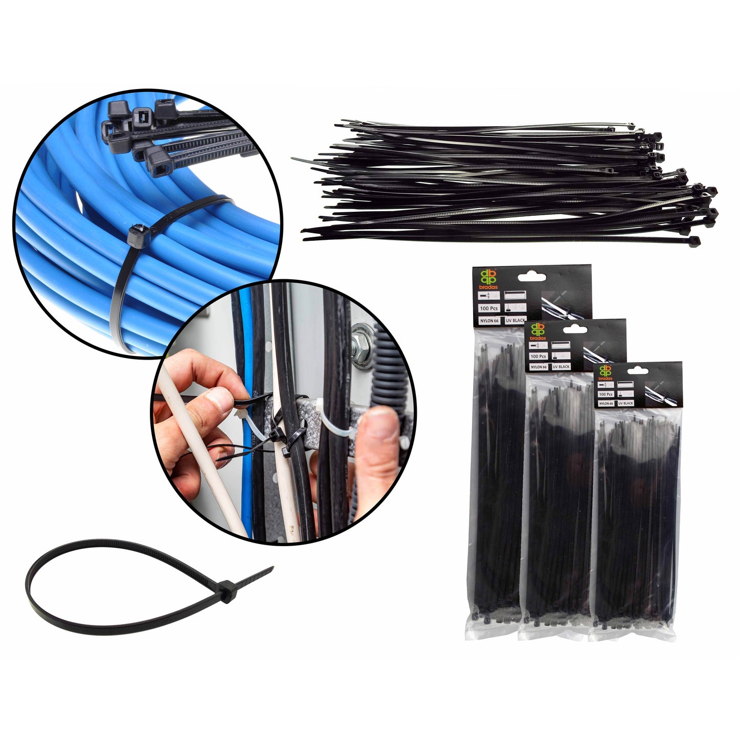 100 Cable Ties (2.5mm x 200mm) Black DIY Workshop Accessory Home and Garden Use