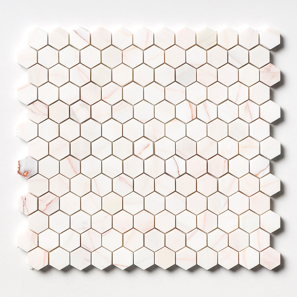 Calacatta Pink Marble Mosaic Hexagon Tiles – 50 × 50 × 10 mm