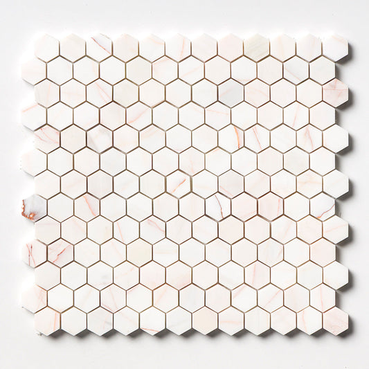 Calacatta Pink Marble Mosaic Hexagon Tiles – 50 × 50 × 10 mm