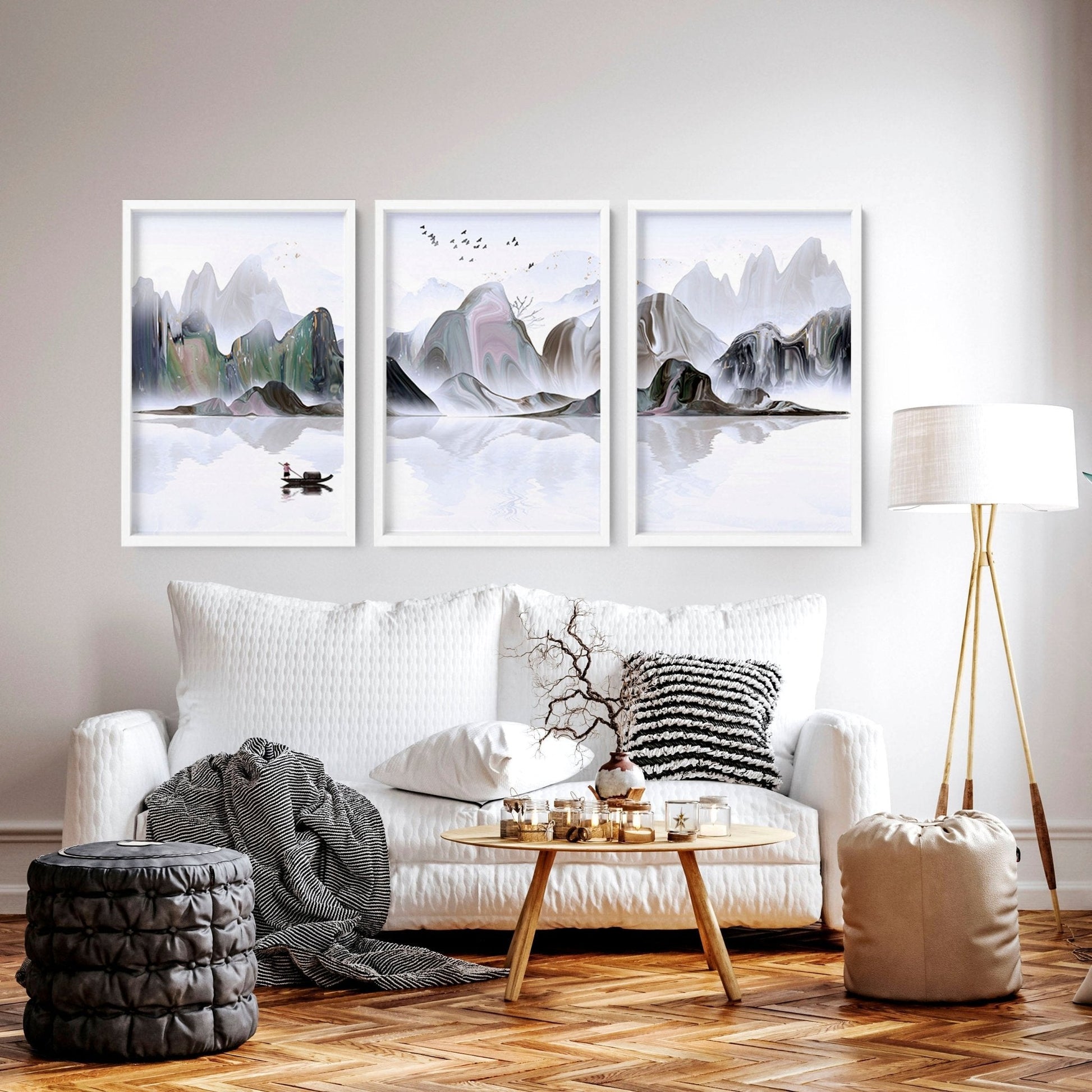 Calming artwork for living room | set of 3 wall art prints