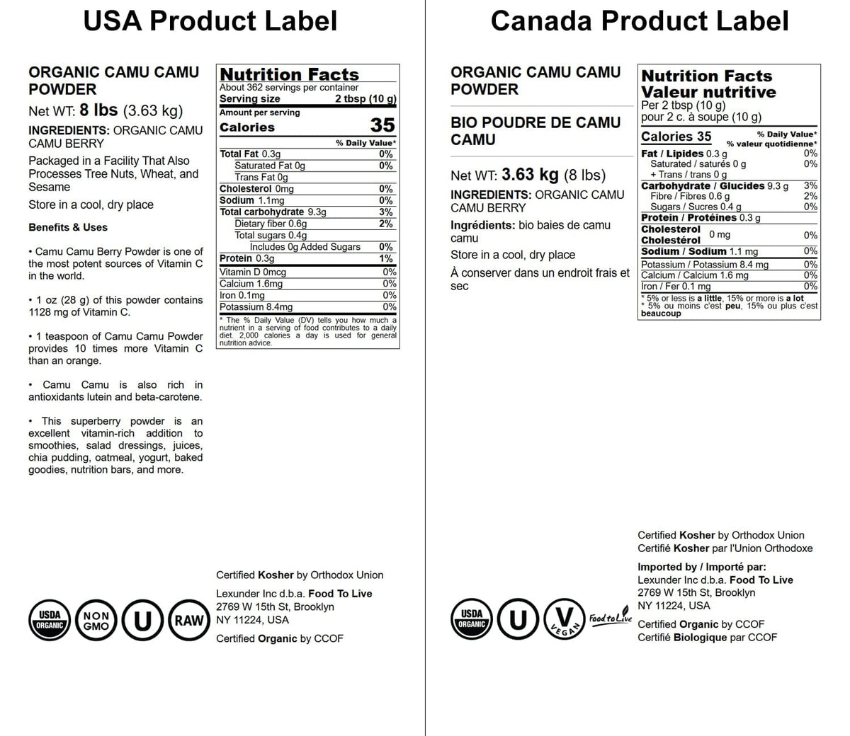 Food To Live Organic Camu Camu Powder – 8 Pounds – Non-GMO, Kosher, Raw, Vegan Superfood