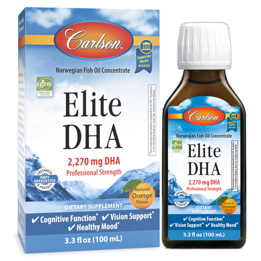 Carlson Elite DHA – 2,270 mg DHA per Teaspoon, Norwegian Fish Oil, Orange Flavor