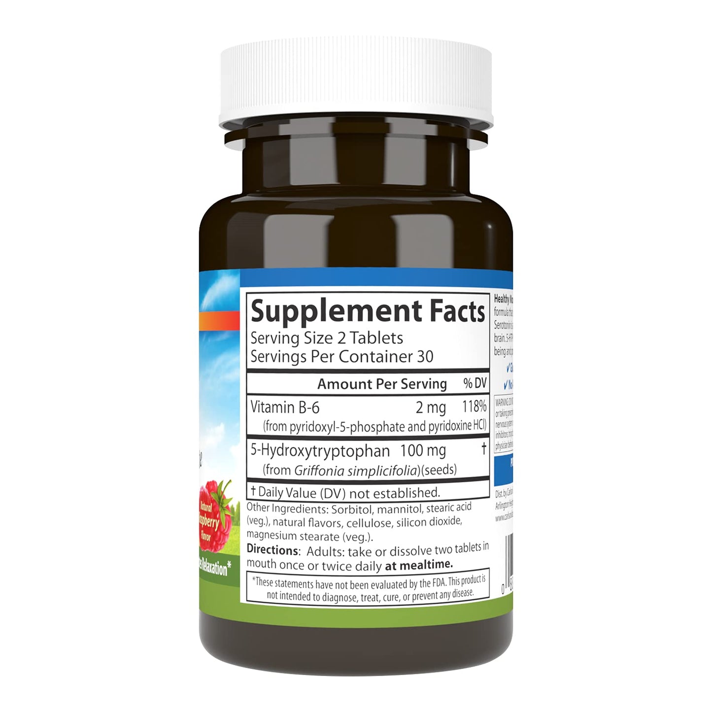 Carlson Healthy Mood 5-HTP Elite 100 mg with Vitamin B6 – Raspberry Chewable (60 Tablets)