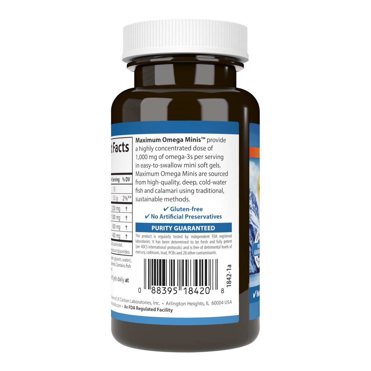 Carlson Maximum Omega Minis 1000 mg Omega-3s – Heart, Brain & Healthy Aging | Lemon, 60 Softgels