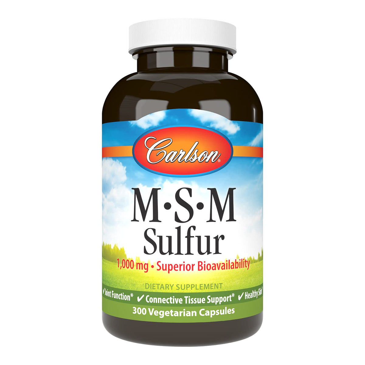 Carlson MSM Sulfur 1000 mg – Superior Bioavailability, Joint Support, Connective Tissue & Healthy Skin | 300 Vegetarian Capsules