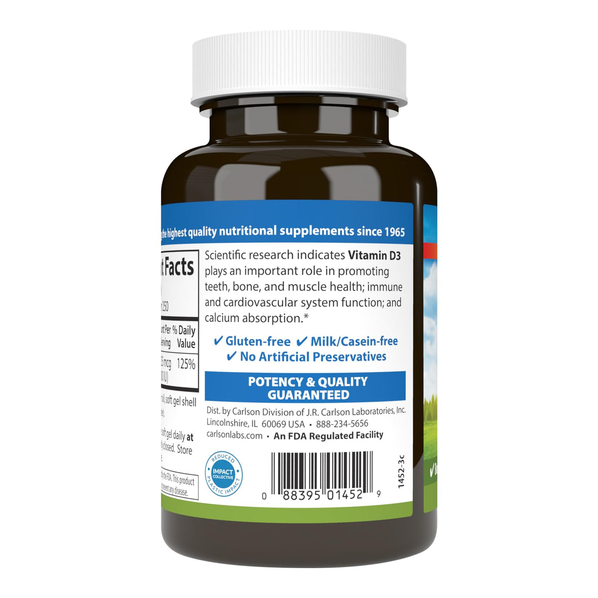 Carlson Vitamin D3 1000 IU Soft Gels – Bone & Muscle Health (2-Pack, 250 Softgels Each)