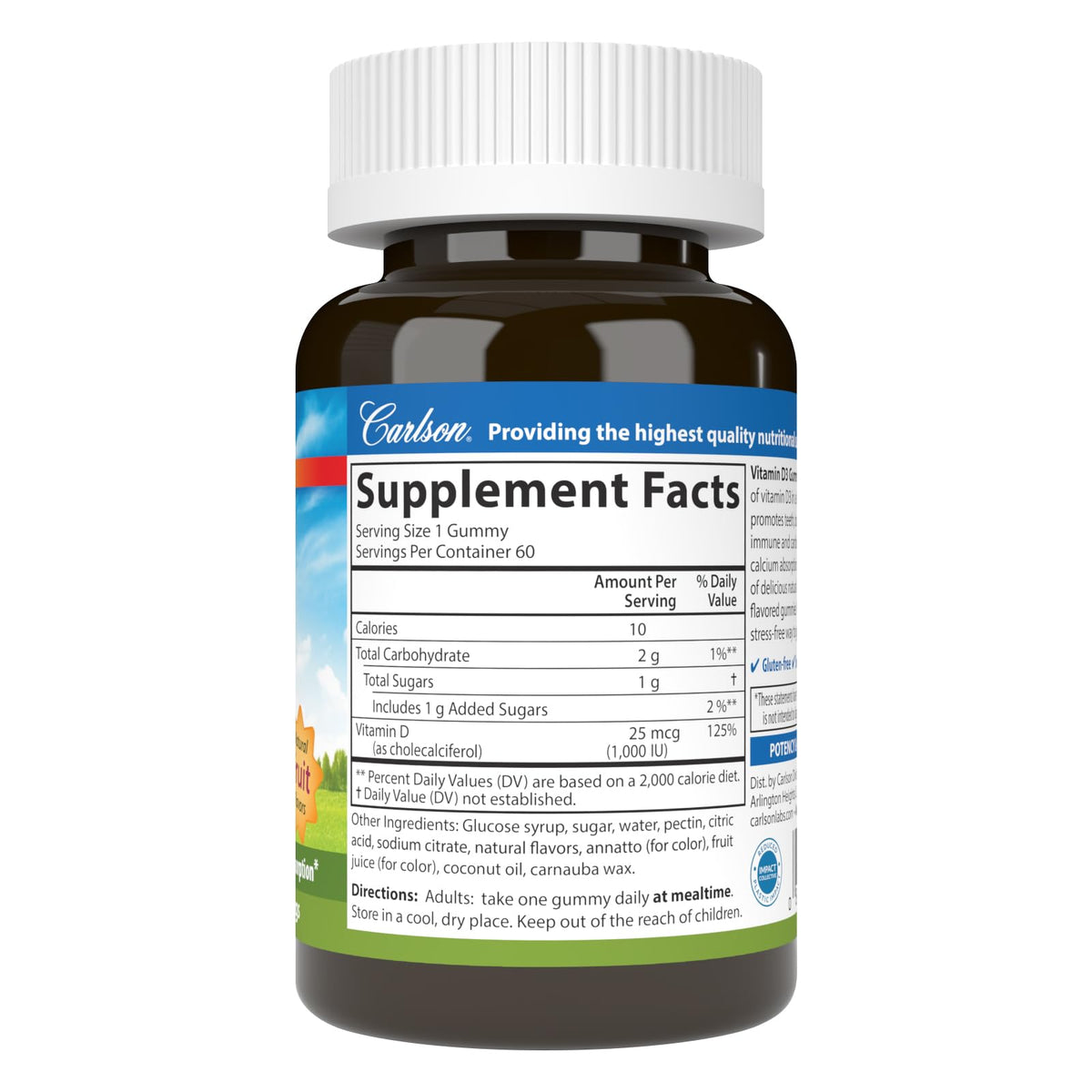 Carlson Vitamin D3 Gummies 1000 IU – Bone Health & Immune Support (Pack of 2, 60 Veg Gummies)