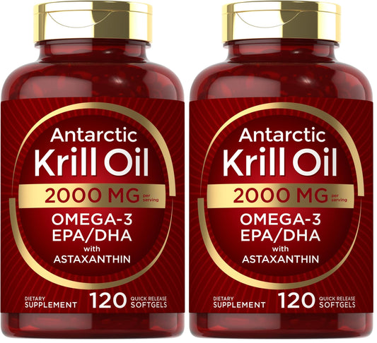 Carlyle Antarctic Krill Oil 2000 mg – 120 Softgels (Pack of 2) | Omega-3 EPA/DHA + Astaxanthin