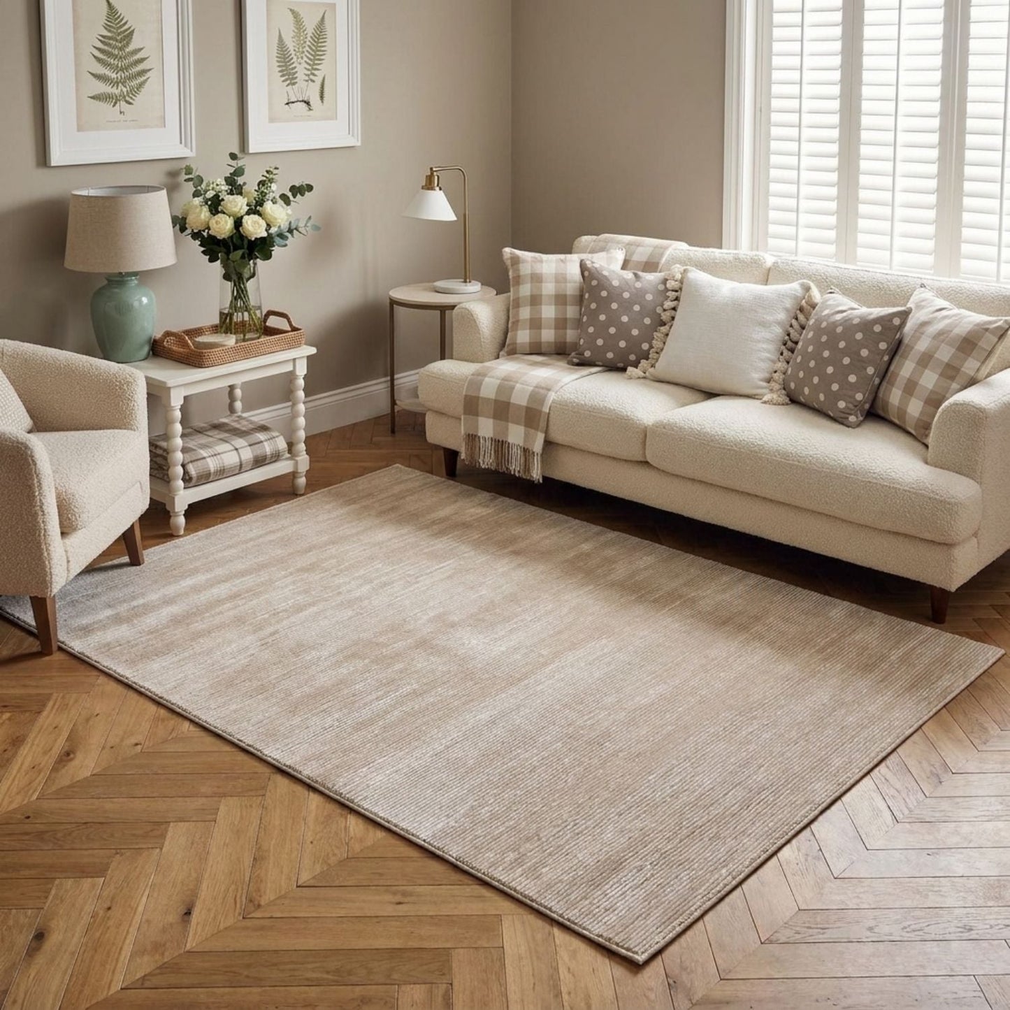 Carmel Beige-Cream Striped Rug | 6020