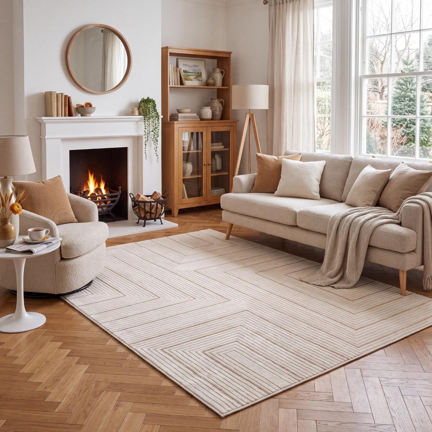 Carmel Cream-Beige Geometric Rug | 6040