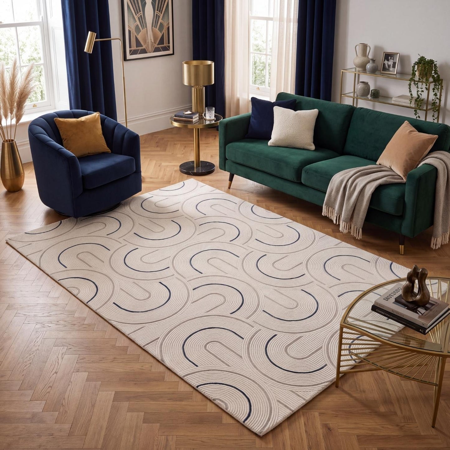 Carmel Cream-Blue Geometric Rug | 6070