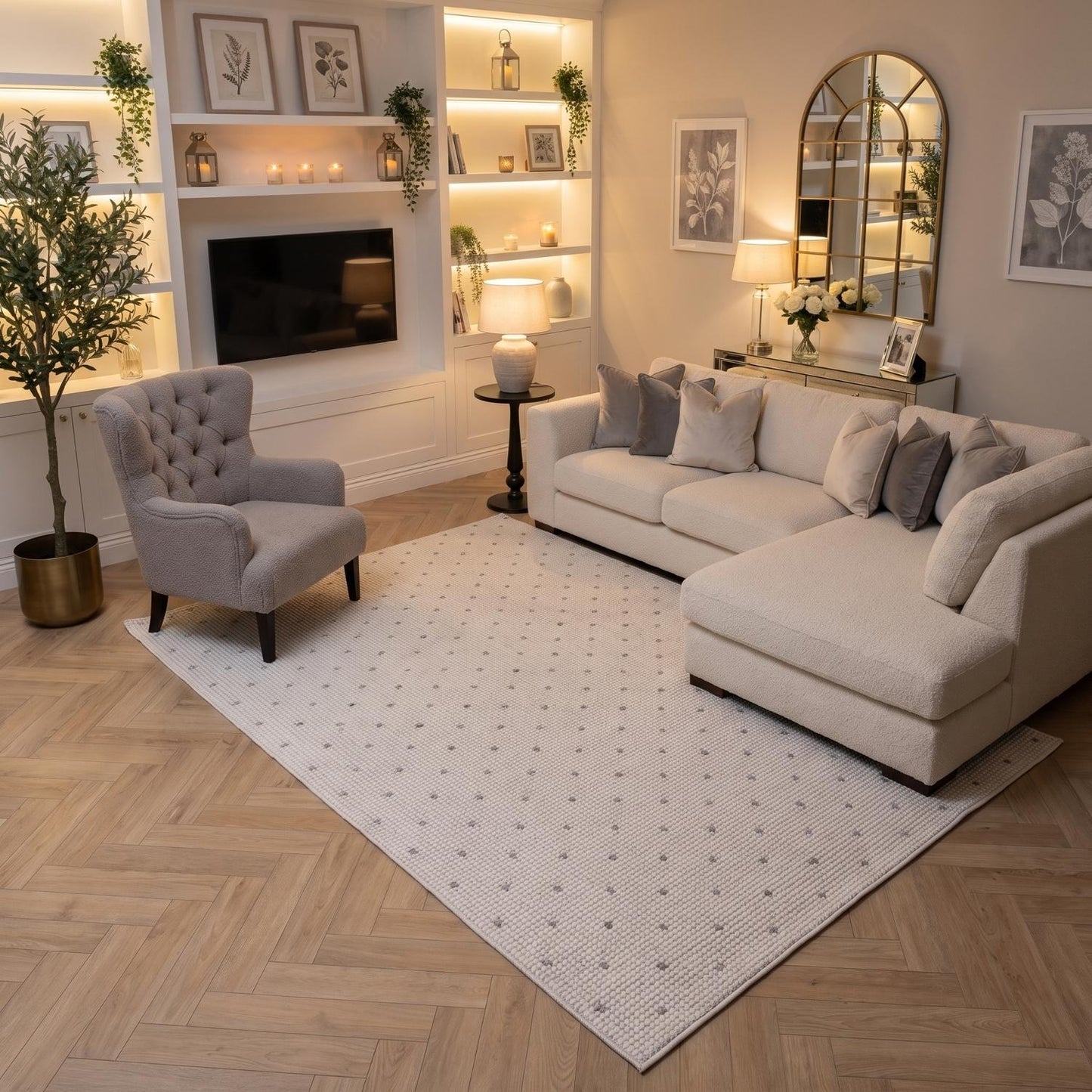 Carmel Cream-Grey Dots Rug | 6080