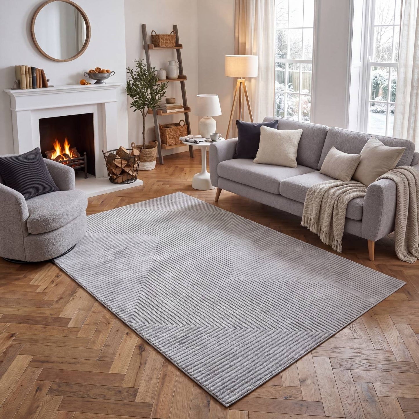 Carmel Grey-Cream Geometric Rug | 6050