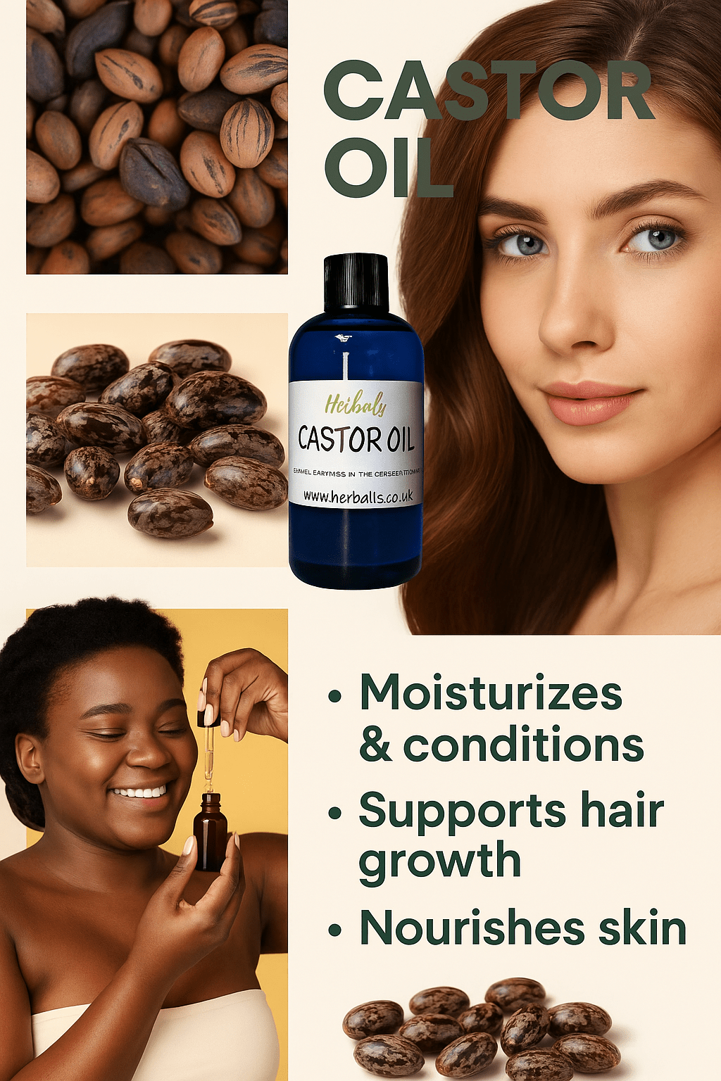 Castor Oil Cold Pressed – Skin & Hair Growth Care Natural Carrier Oil UK Made