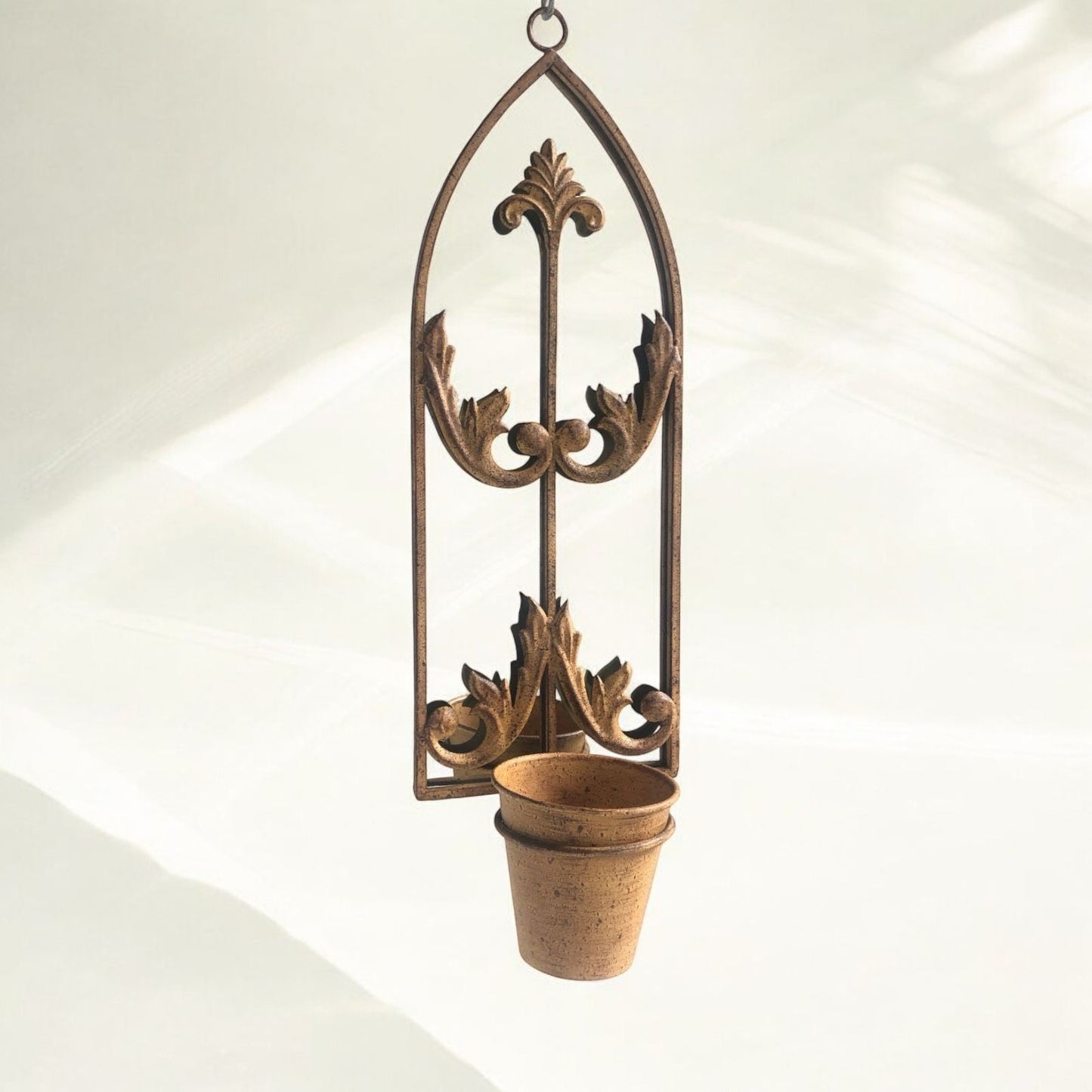 60cm RUSTY WALL MIRROR WITH SINGLE PLANTER