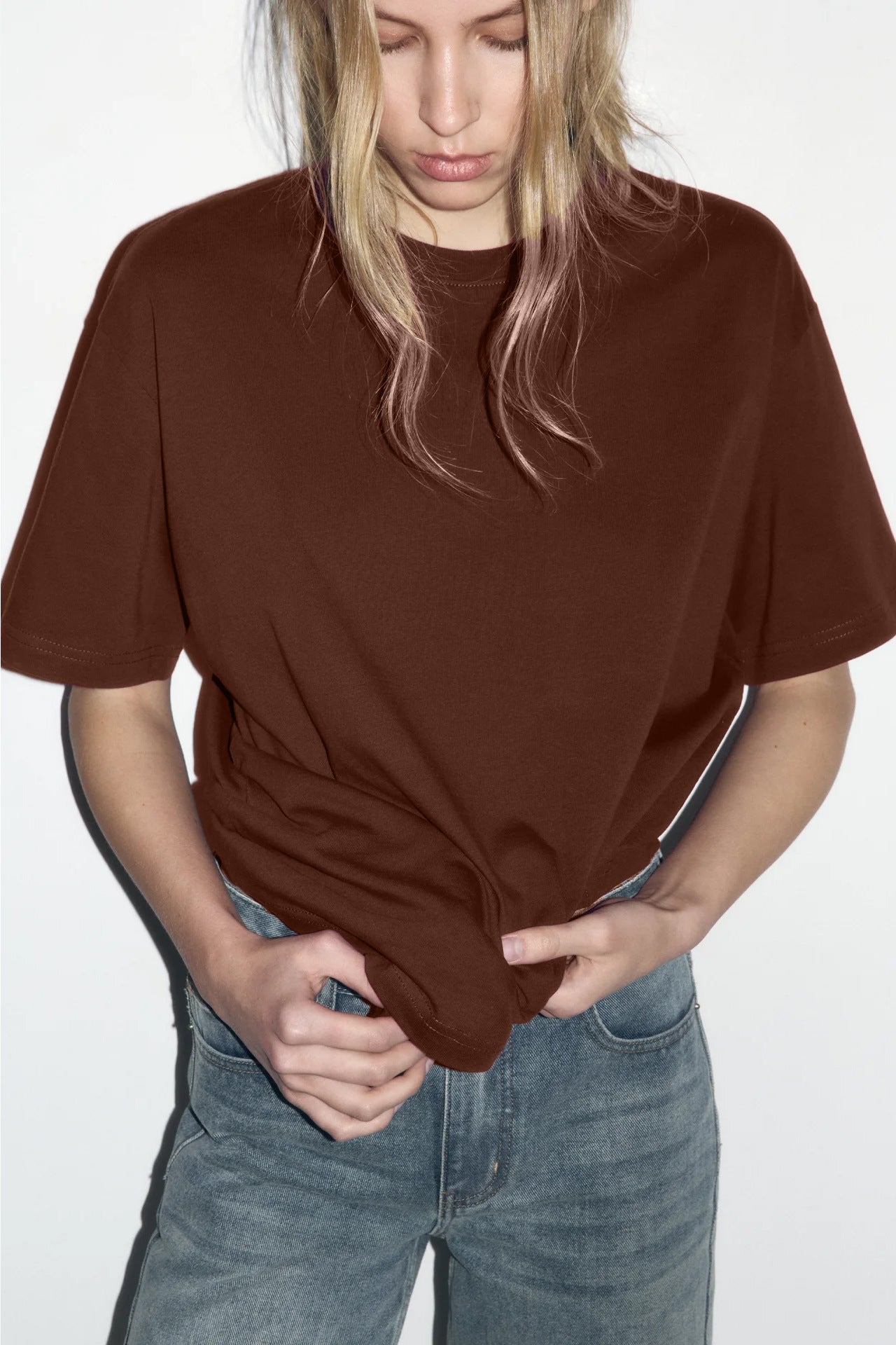 Arrival Cotton Crew-Neck Solid-Color Versatile T-Shirt